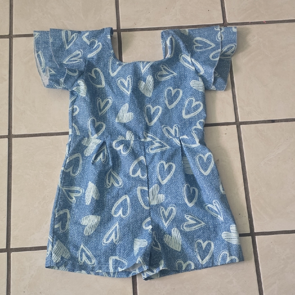 SHEIN Blue Heart Print Kids One Piece